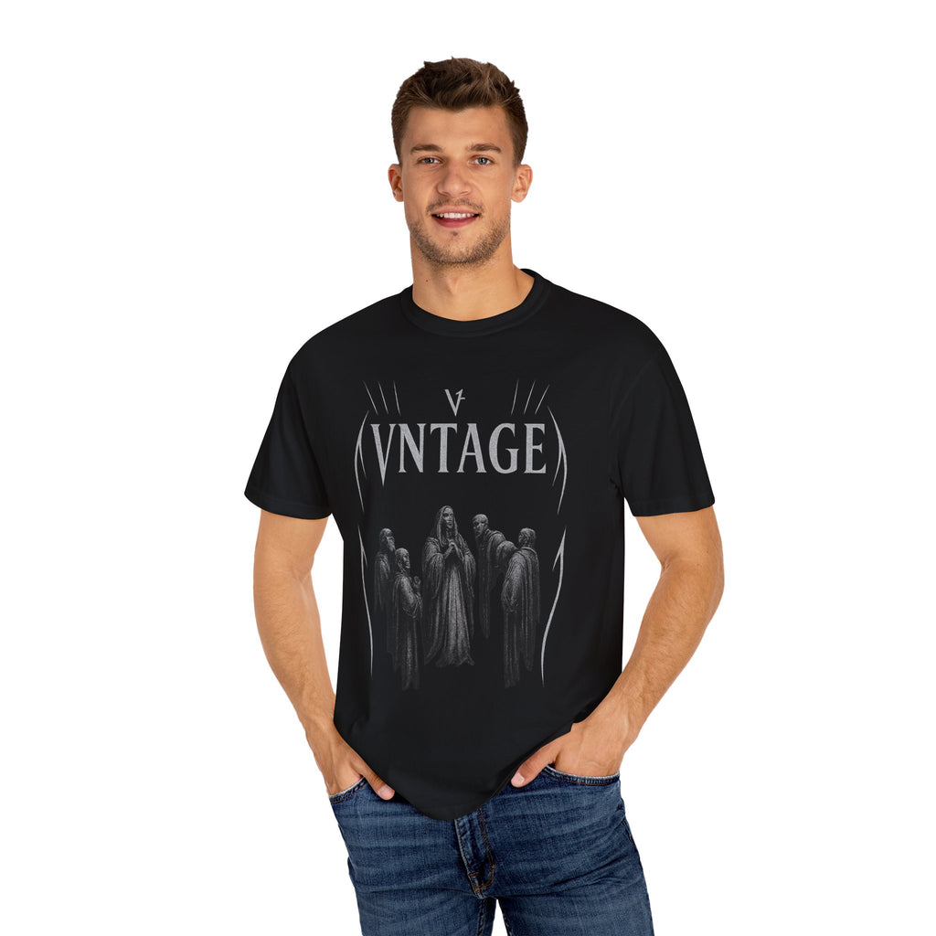 Vintage Gothic T-Shirt — 'VNTAGE' Ghostly Choir Graphic