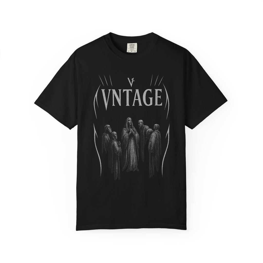 Vintage Gothic T-Shirt — 'VNTAGE' Ghostly Choir Graphic